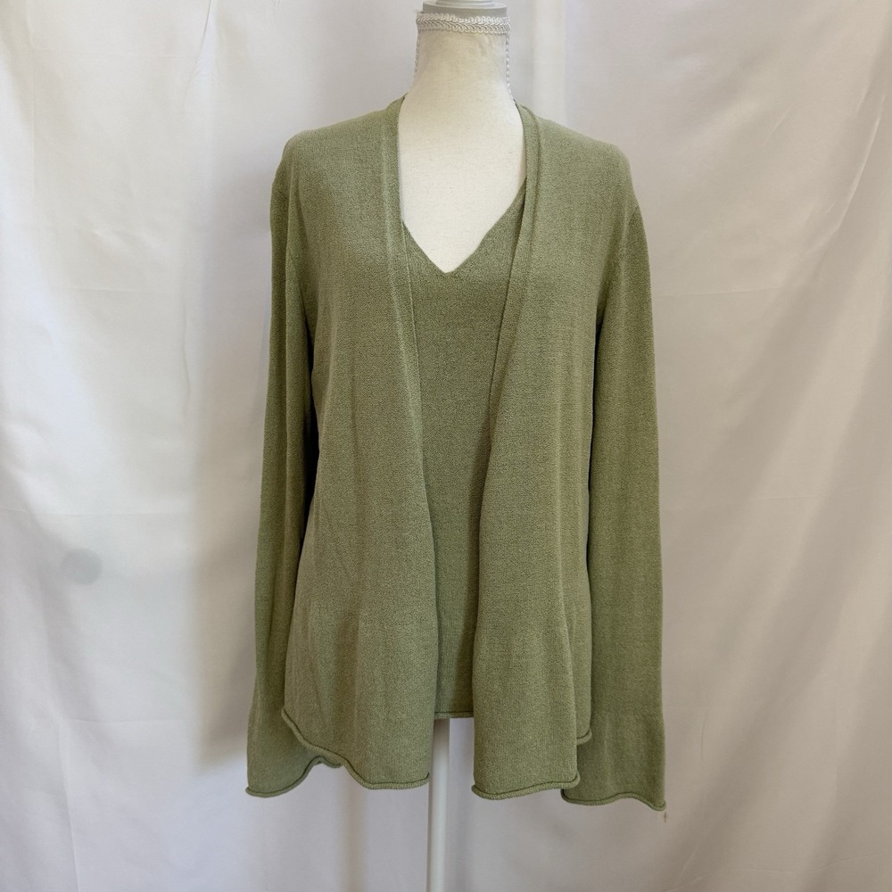 Eileen Fisher Sweater Set Pistachio Green Tank & Cardigan Silk Blend Career L